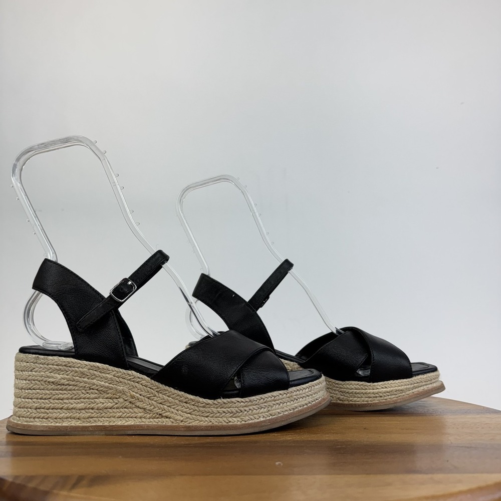 Womens Splendid‎ Danny Leather Raffia Ankle Strap Strappy Wedge Sandals Size 8 M